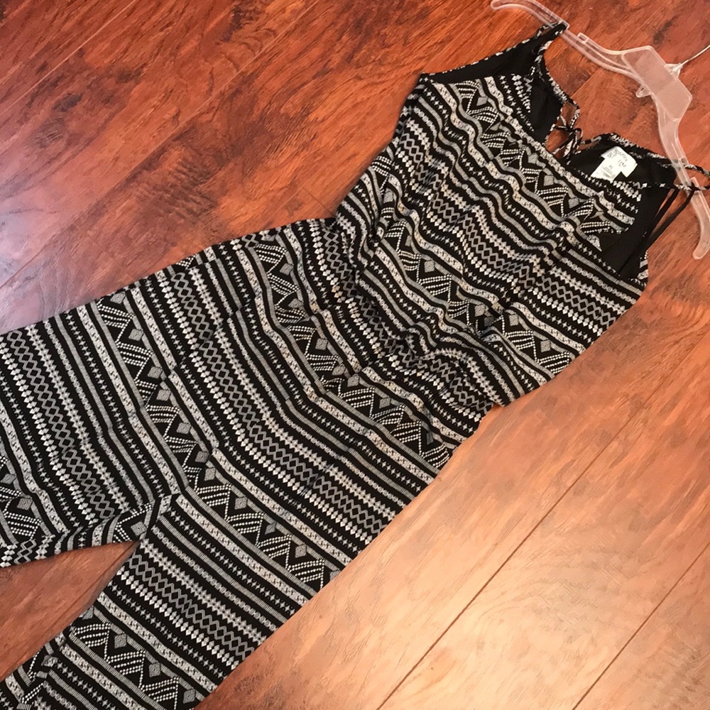 Tribal black and white long romper